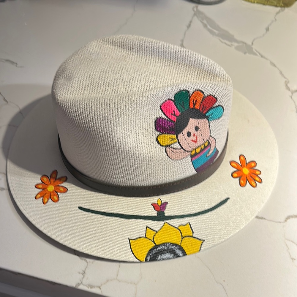 Colorful Embroidered White Hat